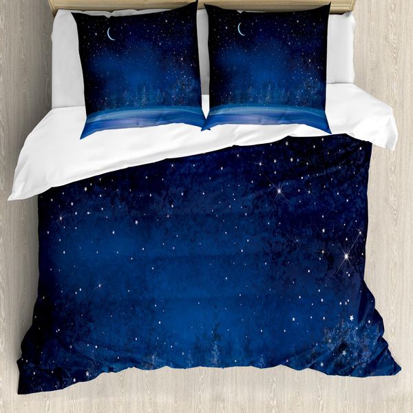 Abakuhaus Copripiumino Notte, Snowy Winter Wonderland, Antiacaro, Adatto A Chi Soffre Di Allergie, Con Federe, 155 Cm X 220 Cm - 80 X 80 Cm, Blu Indaco-image
