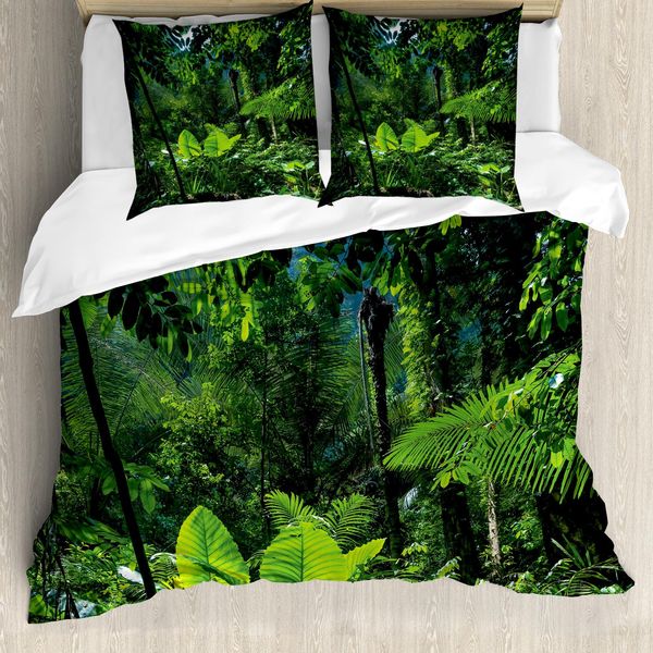 Abakuhaus Copripiumino Con Motivo Vegetale, Verde Natura Incontaminata, Antiacaro, Adatto A Chi Soffre Di Allergie, Con Federe, 155 Cm X 220 Cm - 80 X 80 Cm, Verde Bosco-image