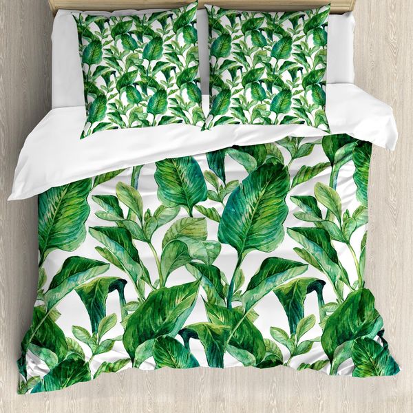 Abakuhaus Copripiumino Con Motivo Vegetale, Foglie Equatoriali, Antiacaro, Adatto A Chi Soffre Di Allergie, Con Federe, 155 Cm X 220 Cm - 80 X 80 Cm, Verde Giada-image