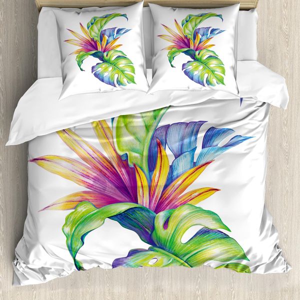 Abakuhaus Set Copripiumino Per Letti Matrimoniali, Stile Monstera, Antiacaro, Adatto A Chi Soffre Di Allergie, Con Federe, Multicolore-image