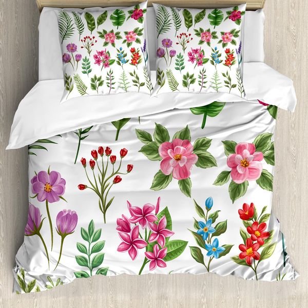 Abakuhaus Copripiumino Con Motivi Floreali Esotici E Felci, Antiacaro E Anallergico, Con Federe, 155 Cm X 220 Cm - 80 X 80 Cm, Multicolore Verde Felce-image