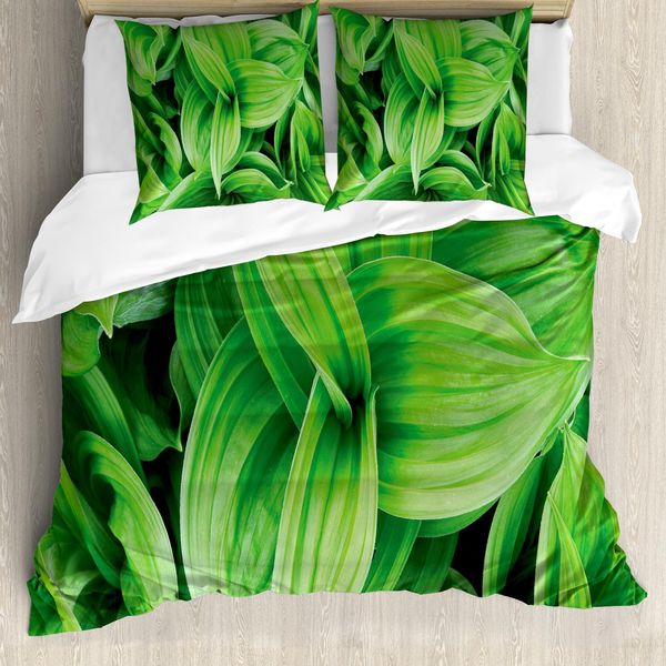 Abakuhaus Set Copripiumino Per Letto Matrimoniale, Motivo Fogliame Tropicale, Antiacaro, Adatto A Chi Soffre Di Allergie, Con Federe, Verde Lime-image