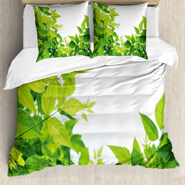 Abakuhaus Copripiumino Con Motivo Vegetale, Nascita Della Natura, Antiacaro, Adatto A Chi Soffre Di Allergie, Con Federe, 155 Cm X 220 Cm - 80 X 80 Cm, Verde Mela-image