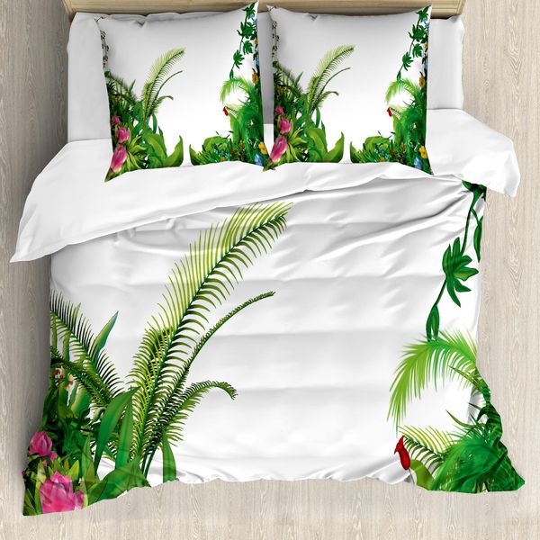 Abakuhaus Copripiumino Con Motivo Floreale, Piante Tropicali Esotiche, Antiacaro, Adatto A Chi Soffre Di Allergie, Con Federe, 200 Cm X 200 Cm - 80 X 80 Cm, Verde Multicolore-image