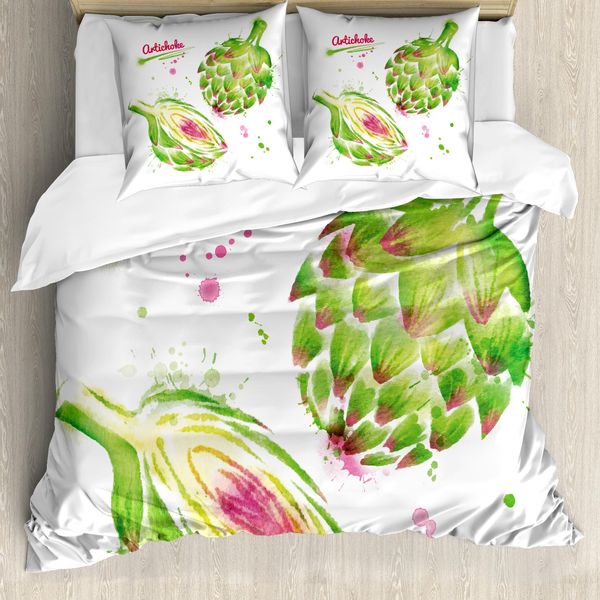 Abakuhaus Copripiumino Artichoke, Acquerello Super Food, Antiacaro, Adatto A Chi Soffre Di Allergie, Con Federe, 155 Cm X 220 Cm - 80 X 80 Cm, Fucsia E Verde Mela-image