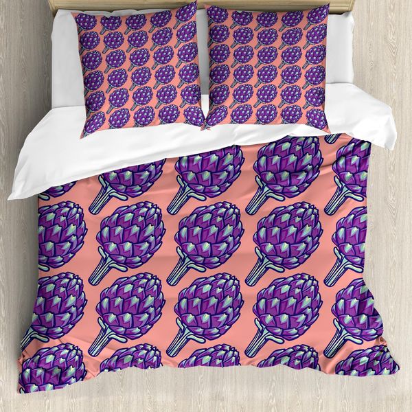 Abakuhaus Copripiumino Artichoke, Roman Vegetables, Antiacaro, Adatto A Chi Soffre Di Allergie, Con Federe, 200 Cm X 200 Cm - 80 X 80 Cm, Corallo E Viola-image