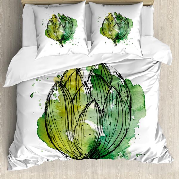Abakuhaus Copripiumino Artischocke, Astratto Cardunculus, Antiacaro Adatto A Chi Soffre Di Allergie Con Federe, 200 Cm X 200 Cm - 80 X 80 Cm, Verde Cacciatore Verde Lino-image