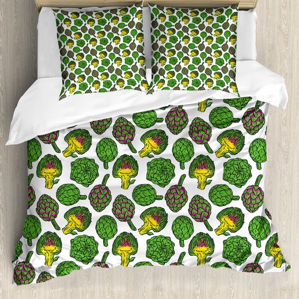 Abakuhaus Copripiumino Artichoke, Cucina Cibo, Antiacaro Adatto A Chi Soffre Di Allergie Con Federe, 155 Cm X 220 Cm - 80 X 80 Cm, Giallo E Verde Felce-image