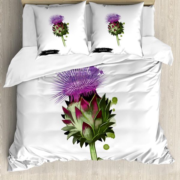 Abakuhaus Copripiumino Artichoke, Blooming Botanic Essen, Antiacaro, Adatto A Chi Soffre Di Allergie, Con Federe, 200 Cm X 200 Cm - 80 X 80 Cm, Viola E Verde Felce-image