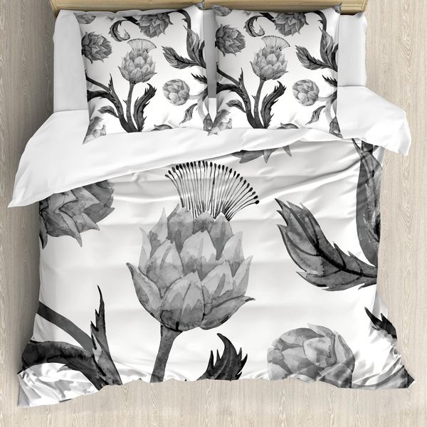 Abakuhaus Copripiumino Artichoke, Steli E Foglie Commestibili, Antiacaro, Adatto A Chi Soffre Di Allergie, Con Federe, 200 Cm X 200 Cm - 80 X 80 Cm, Bianco E Nero-image