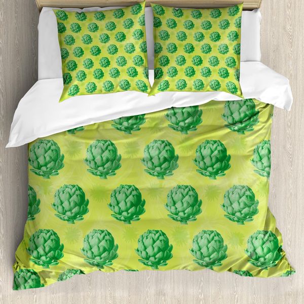 Abakuhaus Copripiumino Artichoke, Alimenti Biologici Sani, Antiacaro, Adatto A Chi Soffre Di Allergie, Con Federe, 200 Cm X 200 Cm - 80 X 80 Cm, Verde Mela Verde Felce-image