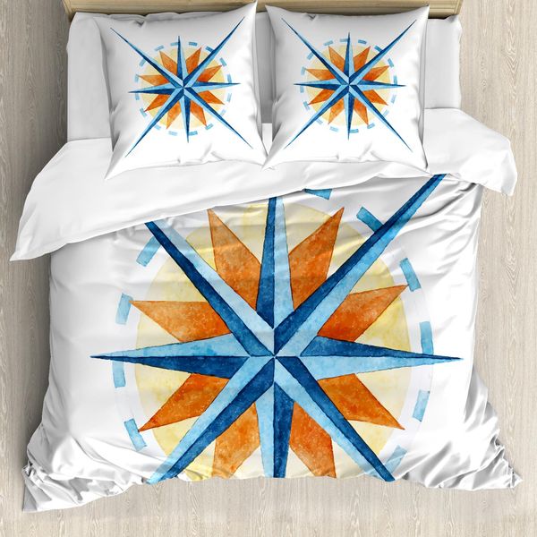 Abakuhaus Copripiumino Kompass, Acquerello Indicazioni Stradali, Antiacaro Adatto A Chi Soffre Di Allergie Con Federe, 155 Cm X 220 Cm - 80 X 80 Cm, Burnt Sienna Blu-image