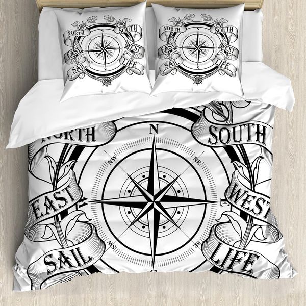 Abakuhaus Copripiumino Kompass, Dispositivo Di Navigazione Sail, Antiacaro, Adatto A Chi Soffre Di Allergie, Con Federe, 155 Cm X 220 Cm - 80 X 80 Cm, Bianco E Nero-image