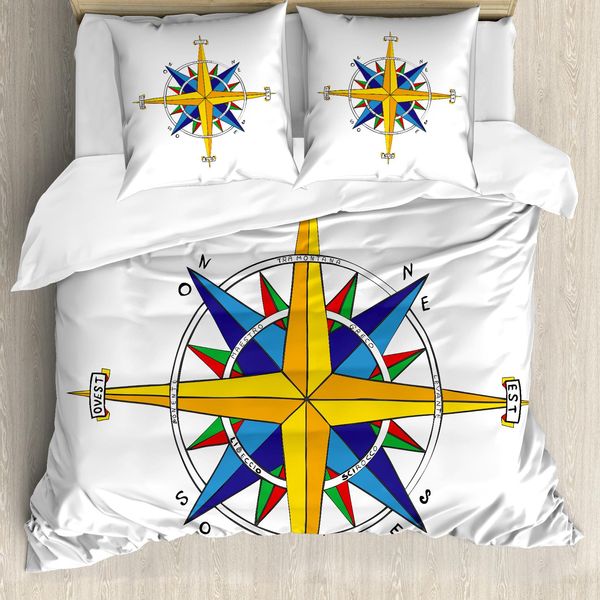 Abakuhaus Set Copripiumino Kompass Per Letti Matrimoniali, Vita Marina Colorata, Antiacaro Adatto A Chi Soffre Di Allergie Con Federe, Blu Notte Giallo-image