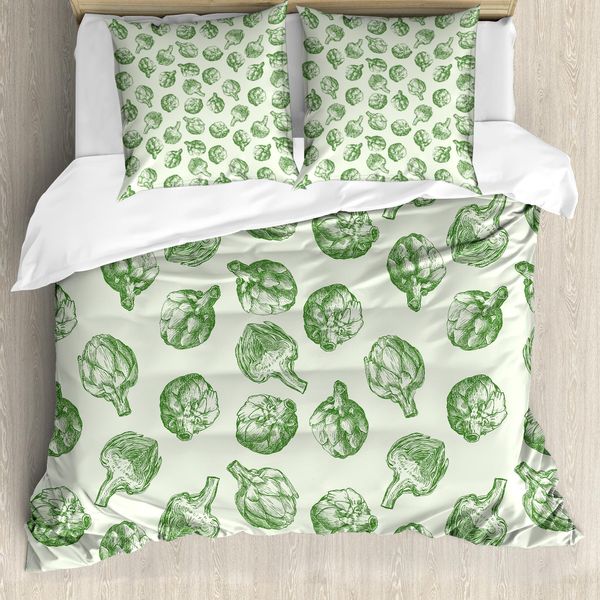 Abakuhaus Copripiumino Artichoke, Verde E Alimenti Freschi, Antiacaro, Adatto A Chi Soffre Di Allergie, Con Federe, 200 Cm X 200 Cm - 80 X 80 Cm, Fern Green-image