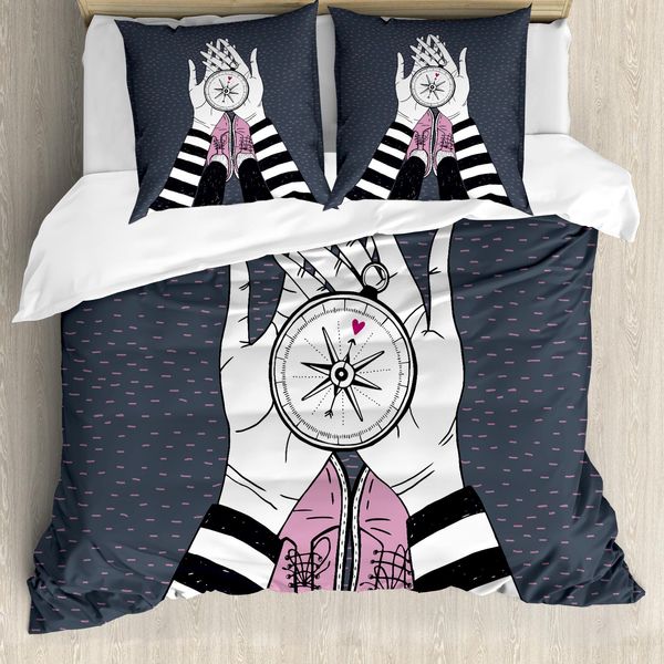 Abakuhaus Copripiumino Kompass, Ricerca Dell'amore Ragazza, Antiacaro Adatto A Chi Soffre Di Allergie Con Federe, 200 Cm X 200 Cm - 80 X 80 Cm, Blu, Grigio, Bianco-image