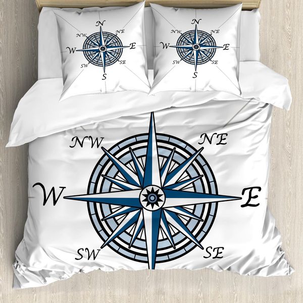 Abakuhaus Copripiumino Kompass, Colore Sea, Disegno Marino, Antiacaro, Adatto A Chi Soffre Di Allergie, Con Federe, 155 Cm X 220 Cm - 80 X 80 Cm, Blu, Azzurro, Nero-image