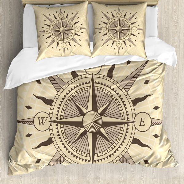 Abakuhaus Copripiumino Kompass, Tema Sea Exploration, Antiacaro, Adatto A Chi Soffre Di Allergie, Con Federe, 155 Cm X 220 Cm - 80 X 80 Cm, Tan Taupe-image