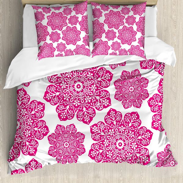 Abakuhaus Copripiumino Rosa Shocking, Design Orientale, Antiacaro, Adatto A Chi Soffre Di Allergie, Con Federe, 200 Cm X 200 Cm - 80 X 80 Cm, Rosa Bianco-image