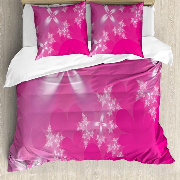 Abakuhaus Copripiumino Rosa Shocking, Fiori Luminosi Moderno, Antiacaro Adatto A Chi Soffre Di Allergie Con Federe, 200 Cm X 200 Cm - 80 X 80 Cm, Rosa Bianco-image