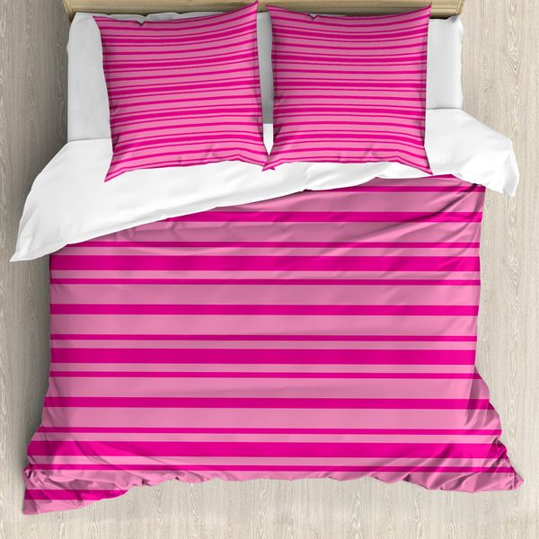 Abakuhaus Copripiumino Rosa Shocking, Strisce Geometriche, Antiacaro, Adatto A Chi Soffre Di Allergie, Con Federe, 200 Cm X 200 Cm - 80 X 80 Cm, Rosa-Rosa Shocking-image