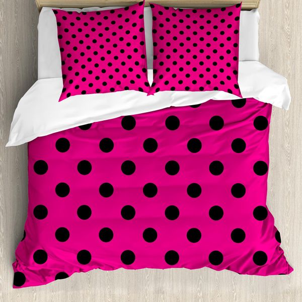 Abakuhaus Copripiumino Rosa Shocking, Ispirazione Pop Art A Pois, Antiacaro, Adatto A Chi Soffre Di Allergie, Con Federe, 200 Cm X 200 Cm - 80 X 80 Cm, Rosa Shocking E Nero-image