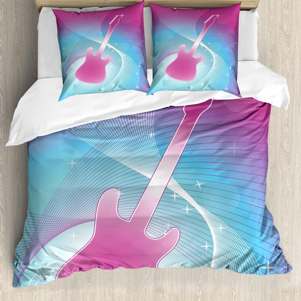 Abakuhaus Copripiumino Rosa Shocking, Chitarra Vibrante, Antiacaro, Adatto A Chi Soffre Di Allergie, Con Federe, 155 Cm X 220 Cm - 80 X 80 Cm, Rosa Shocking Acquamarina-image