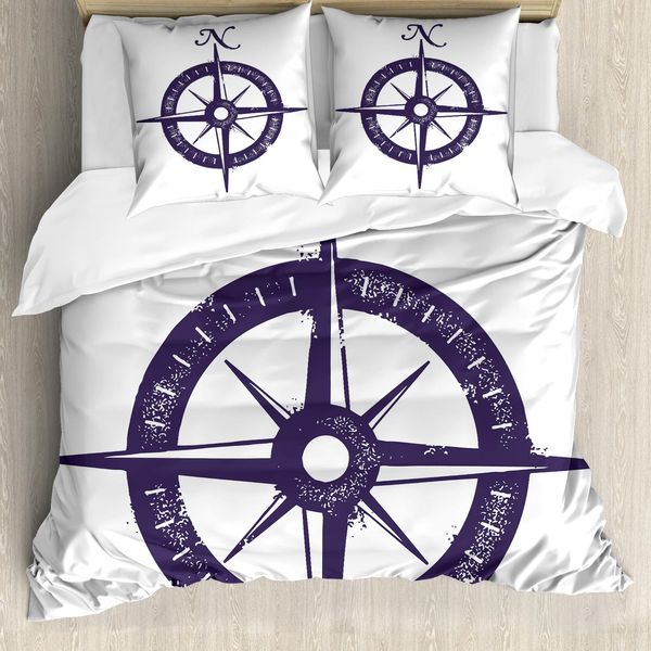 Abakuhaus Copripiumino Kompass, Colore Blu Marino, Antiacaro, Adatto A Chi Soffre Di Allergie, Con Federe, 155 Cm X 220 Cm - 80 X 80 Cm, Viola Scuro E Bianco-image