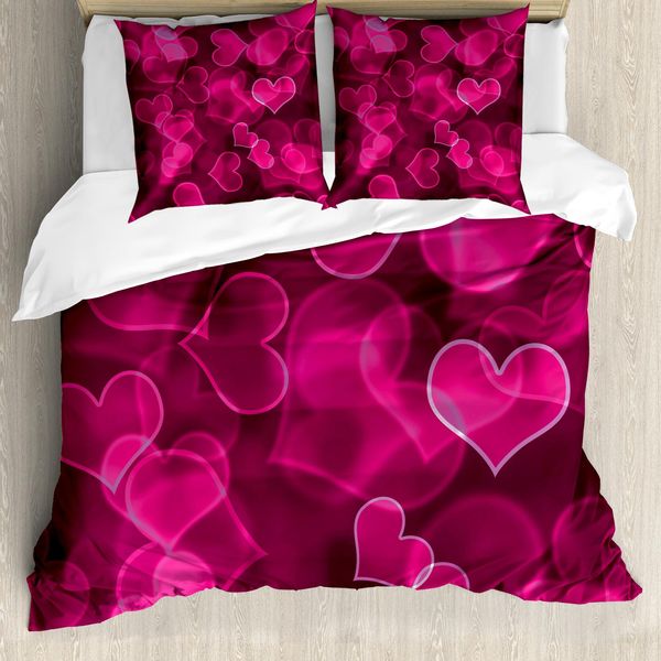 Abakuhaus Copripiumino Rosa Shocking, Cuori Sfocati, Antiacaro, Adatto A Chi Soffre Di Allergie, Con Federe, 155 Cm X 220 Cm - 80 X 80 Cm, Rosa Magenta-image