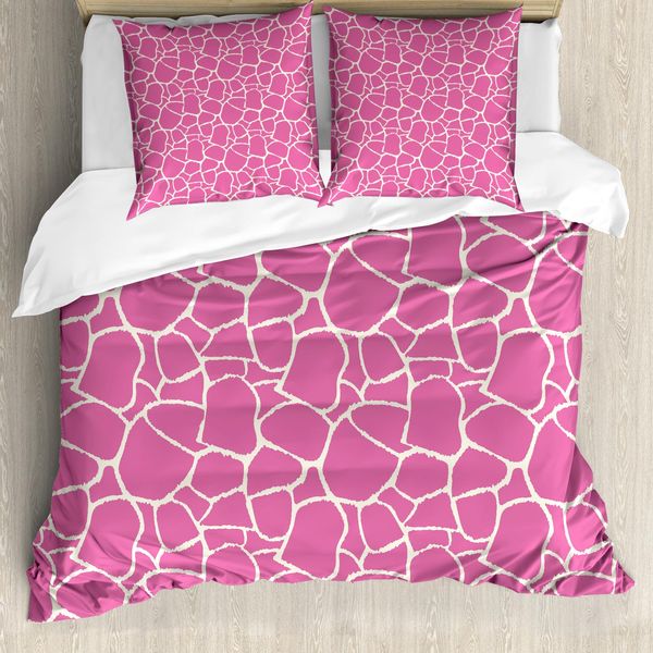 Abakuhaus Copripiumino Rosa Shocking, Motivo Giraffa, Antiacaro, Adatto A Chi Soffre Di Allergie, Con Federe, 200 Cm X 200 Cm - 80 X 80 Cm, Rosa, Bianco,-image