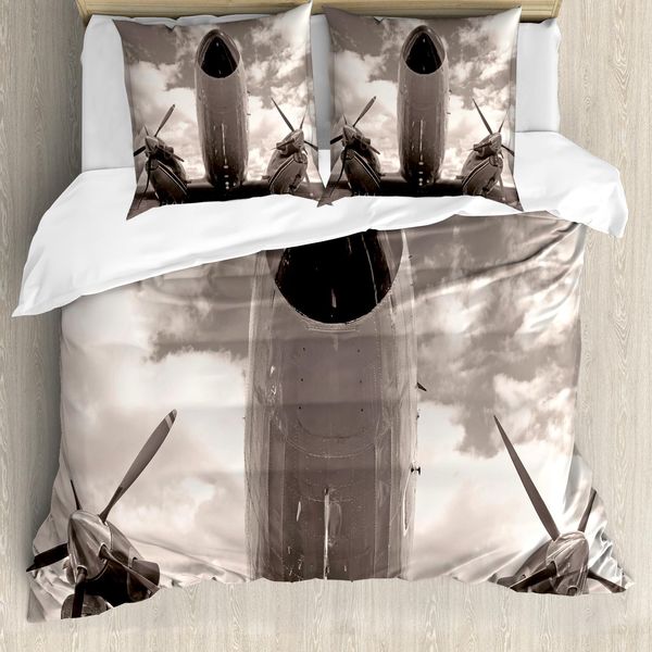 Abakuhaus Copripiumino Weinlese-Flugzeug, Turboprop Nose, Antiacaro, Adatto A Chi Soffre Di Allergie, Con Federe, 155 Cm X 220 Cm - 80 X 80 Cm, Bianco Seppia-image