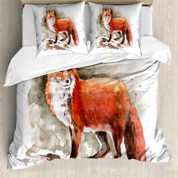 Abakuhaus Copripiumino Fuchs, Acquerello Coda Folta Tod, Antiacaro, Adatto A Chi Soffre Di Allergie, Con Federe, 155 Cm X 220 Cm - 80 X 80 Cm, Burnt Sienna White Brown-image