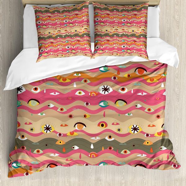 Abakuhaus Copripiumino Auge, Linee Ondulate Groovy Hippie, Antiacaro, Adatto A Chi Soffre Di Allergie, Con Federe, 200 Cm X 200 Cm - 80 X 80 Cm, Multicolore-image