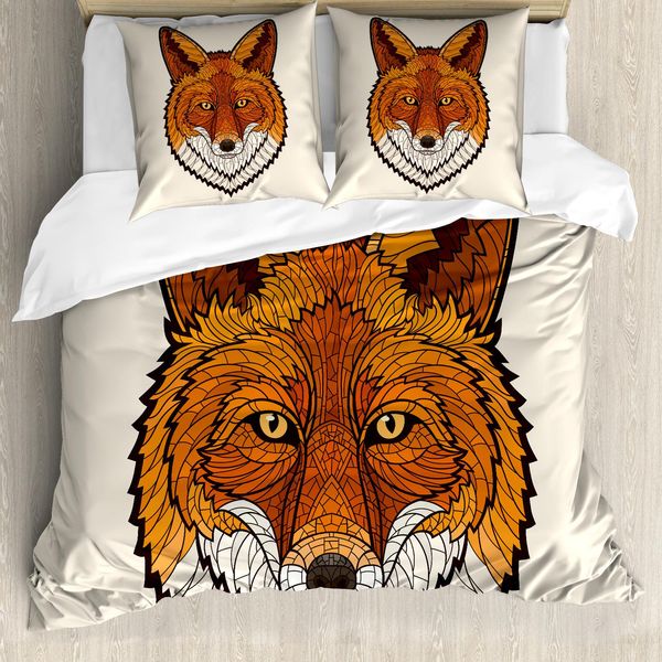 Abakuhaus Copripiumino Fuchs, Stile Mosaico Mascot, Antiacaro, Adatto A Chi Soffre Di Allergie, Con Federe, 200 Cm X 200 Cm - 80 X 80 Cm, Arancione Bianco Nero-image
