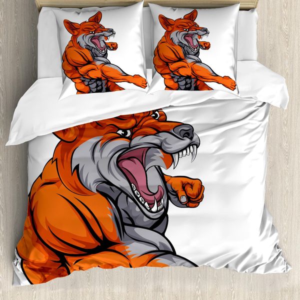 Abakuhaus Copripiumino Fuchs, Mascotte Sportiva Muscolosa Fox, Antiacaro, Adatto A Chi Soffre Di Allergie, Con Federe, 200 Cm X 200 Cm - 80 X 80 Cm, Arancione Grigio Bianco-image