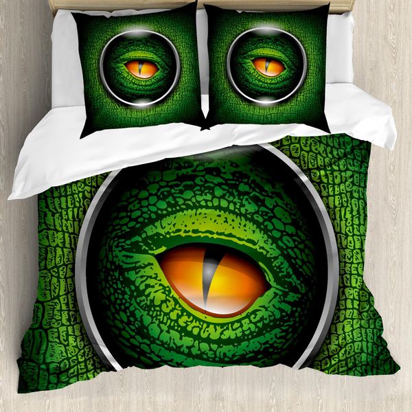 Abakuhaus Copripiumino Auge, Rettili Realistici Vivaci, Antiacaro, Adatto A Chi Soffre Di Allergie, Con Federe, 155 Cm X 220 Cm - 80 X 80 Cm, Verde Arancione Grigio-image