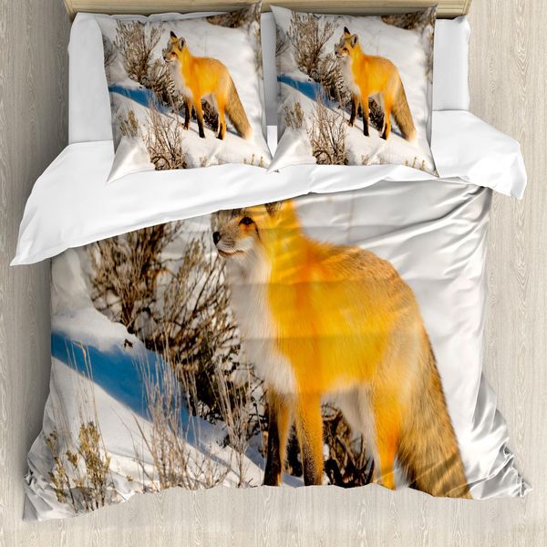 Abakuhaus Copripiumino Fuchs, Red Fox In Snowy Natur, Antiacaro, Adatto A Chi Soffre Di Allergie, Con Federe, 200 Cm X 200 Cm - 80 X 80 Cm, Marigold Brown White-image