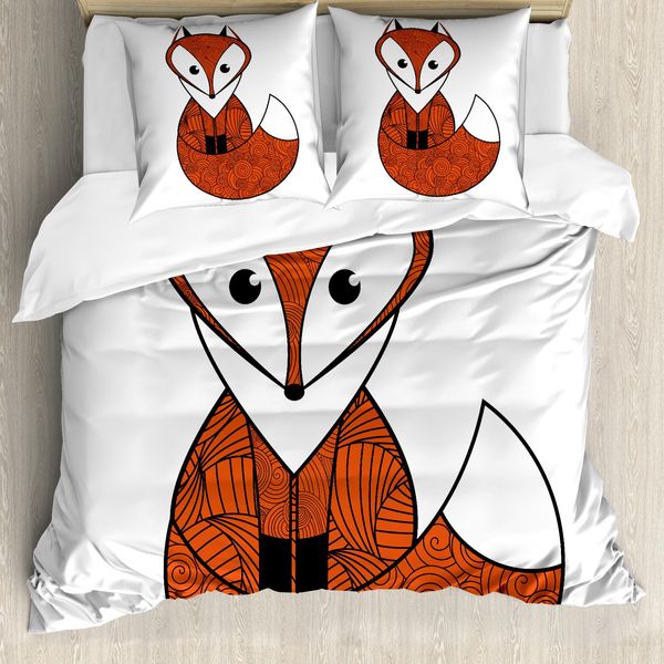 Abakuhaus Copripiumino Fuchs, Motivo A Spirale Cartoon, Antiacaro, Adatto A Chi Soffre Di Allergie, Con Federe, 200 Cm X 200 Cm - 80 X 80 Cm, Arancione Scuro, Nero, Bianco-image