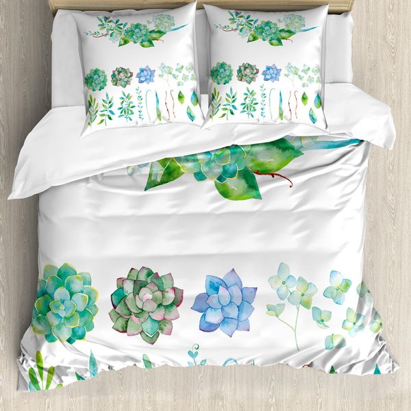 Abakuhaus Set Copripiumino Succoso Per Letti Matrimoniali, Foglie Fiori Acquerello, Antiacaro, Adatto A Chi Soffre Di Allergie, Con Federe, Multicolore-image