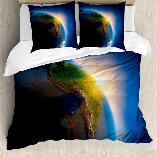 Abakuhaus Copripiumino Welt, Continente Sudamericano, Antiacaro, Adatto A Chi Soffre Di Allergie, Con Federe, 200 Cm X 200 Cm - 80 X 80 Cm, Blu, Verde, Giallo Terra-image