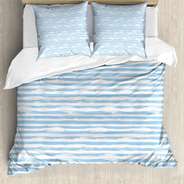 Abakuhaus Copripiumino Harbor Stripes, Morbido Simplistic, Antiacaro, Adatto A Chi Soffre Di Allergie, Con Federe, 200 Cm X 200 Cm - 80 X 80 Cm, Azzurro Pallido Bianco-image
