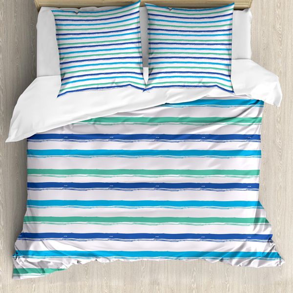 Abakuhaus Copripiumino Harbor Stripes, Brushstrokes Art, Antiacaro E Anallergico Con Federe, 155 Cm X 220 Cm - 80 X 80 Cm, Blu Reale Seafoam-image