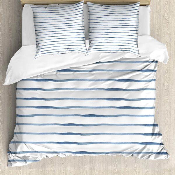 Abakuhaus Copripiumino Harbor Striped, Motivo Ocean, Antiacaro, Adatto A Chi Soffre Di Allergie, Con Federe, 155 Cm X 220 Cm - 80 X 80 Cm, Blu Notte Bianco-image