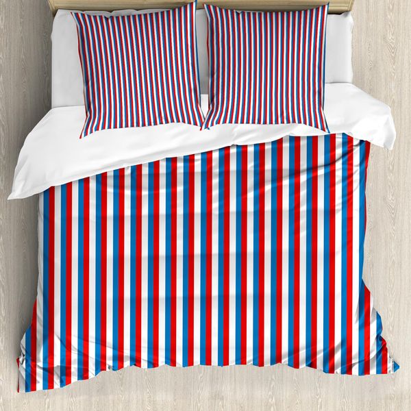 Abakuhaus Copripiumino Harbor A Righe, Colori Patriottici, Antiacaro, Adatto A Chi Soffre Di Allergie, Con Federe, 200 Cm X 200 Cm - 80 X 80 Cm, Viola Blu Vermiglio-image