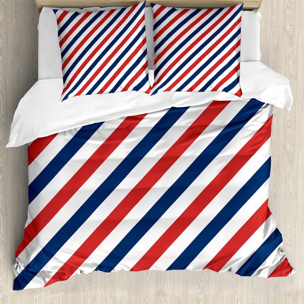Abakuhaus Copripiumino Harbor A Righe, Diagonal Retro, Antiacaro, Adatto A Chi Soffre Di Allergie, Con Federe, 155 Cm X 220 Cm - 80 X 80 Cm, Blu, Rosso, Bianco-image