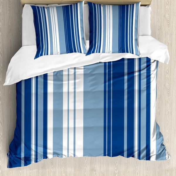 Abakuhaus Copripiumino Harbor Stripes, Retro Shadow, Antiacaro, Adatto A Chi Soffre Di Allergie, Con Federe, 200 Cm X 200 Cm - 80 X 80 Cm, Blu Navy-Bianco-image
