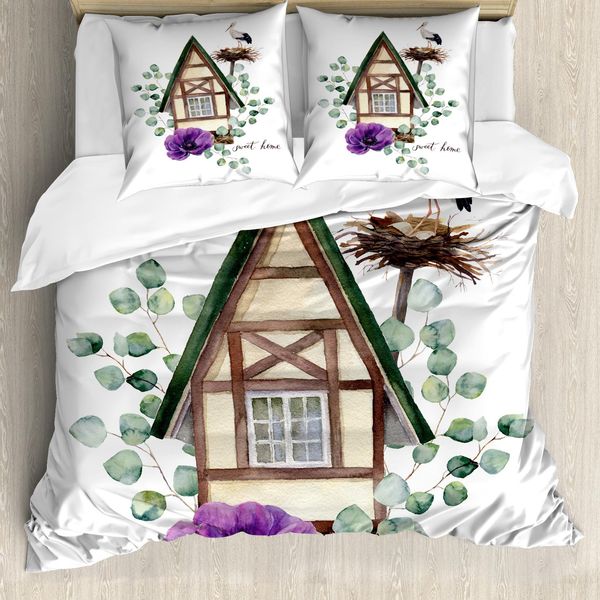 Abakuhaus Copripiumino WindröSchen, Acquerello Home, Antiacaro, Adatto A Chi Soffre Di Allergie, Con Federe, 200 Cm X 200 Cm - 80 X 80 Cm, Verde, Viola Marrone-image