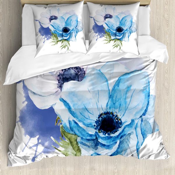Abakuhaus Copripiumino WindröSchen, Fiori Rustici, Antiacaro, Adatto A Chi Soffre Di Allergie, Con Federe, 200 Cm X 200 Cm - 80 X 80 Cm, Lavanda, Azzurro, Verde-image