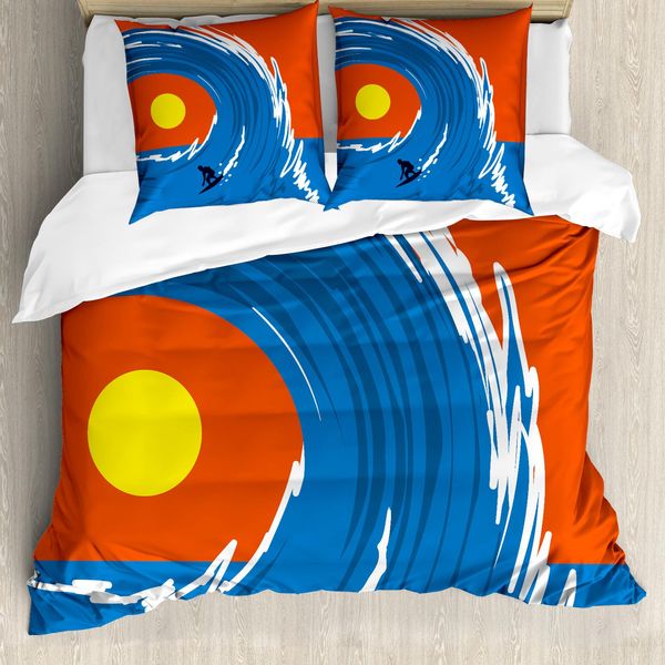 Abakuhaus Cavalca L'onda Copripiumino, Man Onde Giganti, Antiacaro Adatto A Chi Soffre Di Allergie Con Federe, 200 Cm X 200 Cm - 80 X 80 Cm, Viola Blu Scarlatto-image