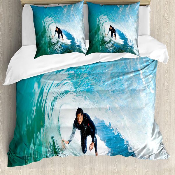 Abakuhaus Cavalca L'onda Copripiumino, Wave-Surfer Sport, Antiacaro, Adatto A Chi Soffre Di Allergie, Con Federe, 155 Cm X 220 Cm - 80 X 80 Cm, Azzurro Cielo Bianco-image